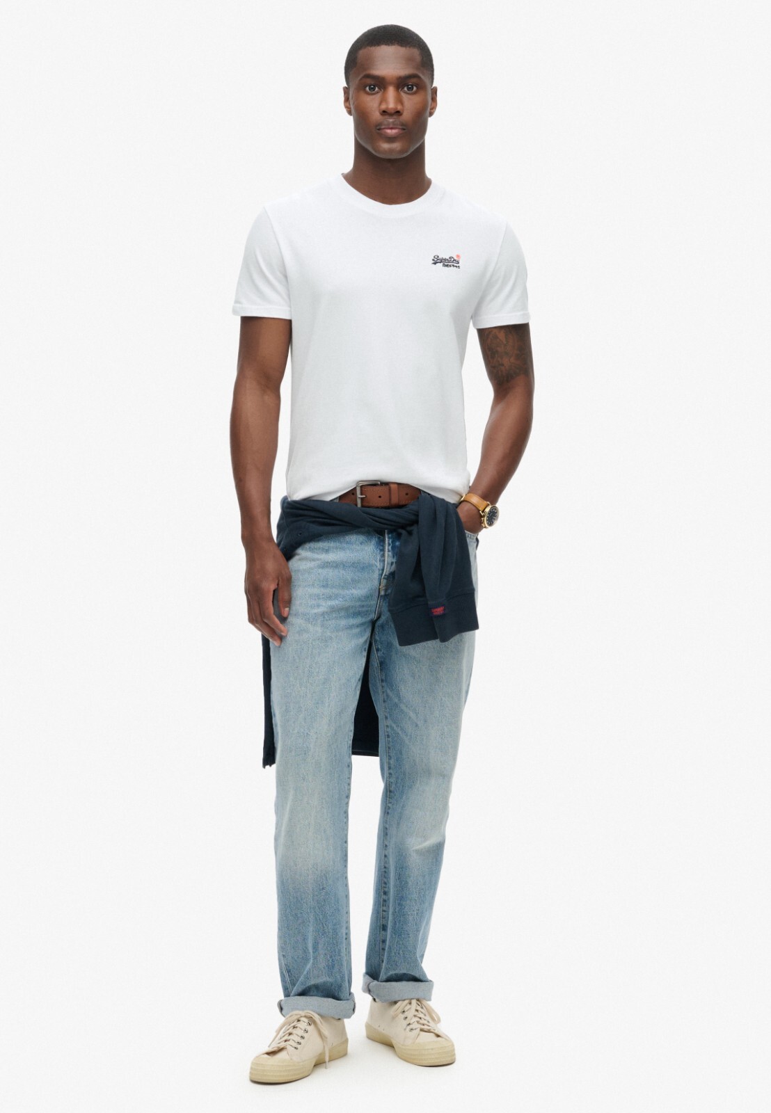 Superdry T Shirt Crew Neck Short Sleeve Contrast Emb Tee Black White Navy Blue