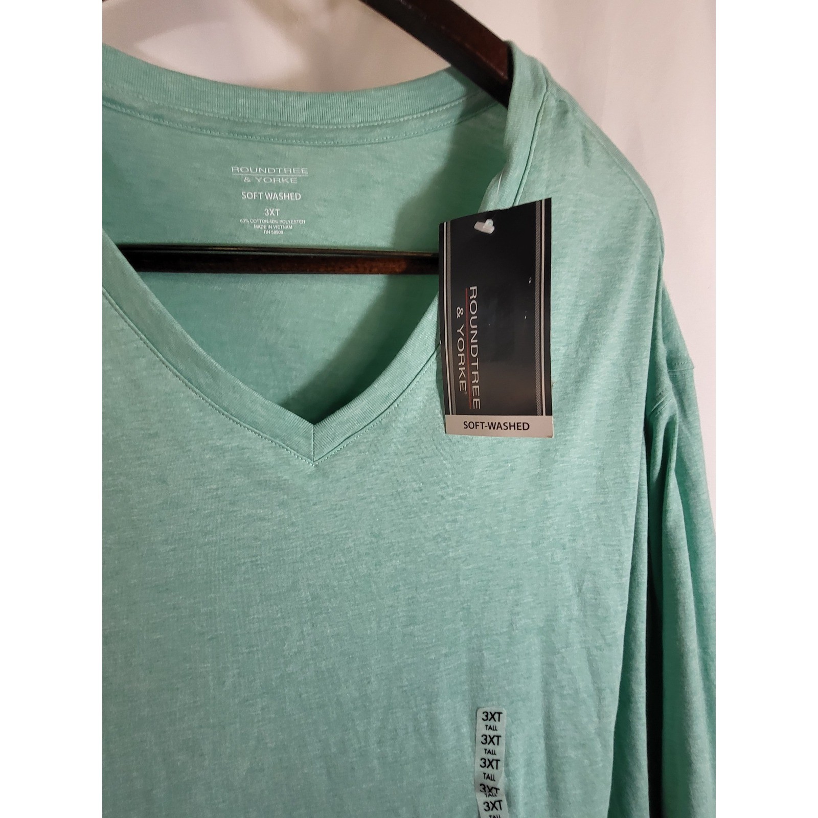 Roundtree & Yorke Mens 3XT Mint Green Soft Washed V-Neck T-Shirt NWT Big & Tall