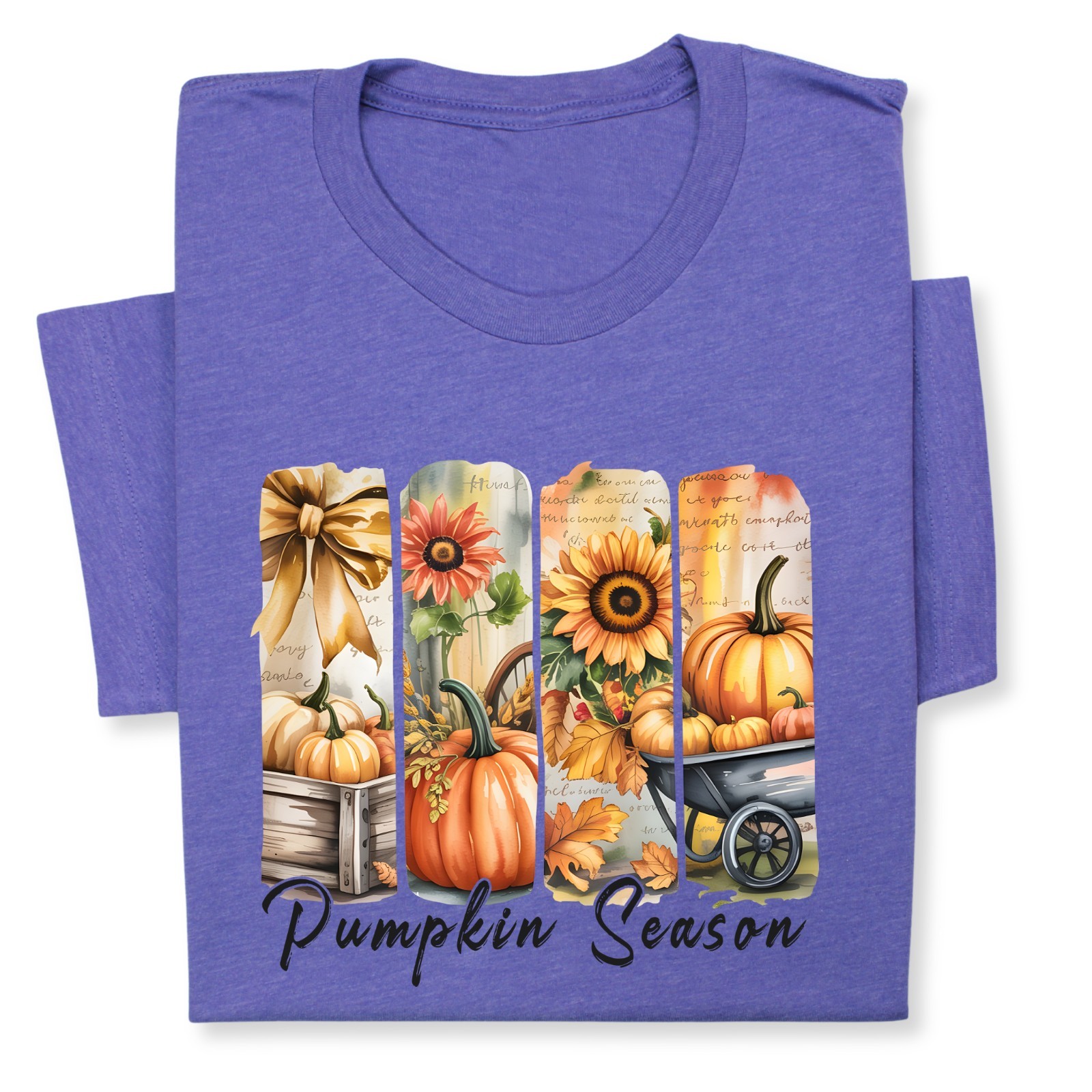 Pumpkin Season Print Shirt, Fall Tee with Sunflowers & Cart