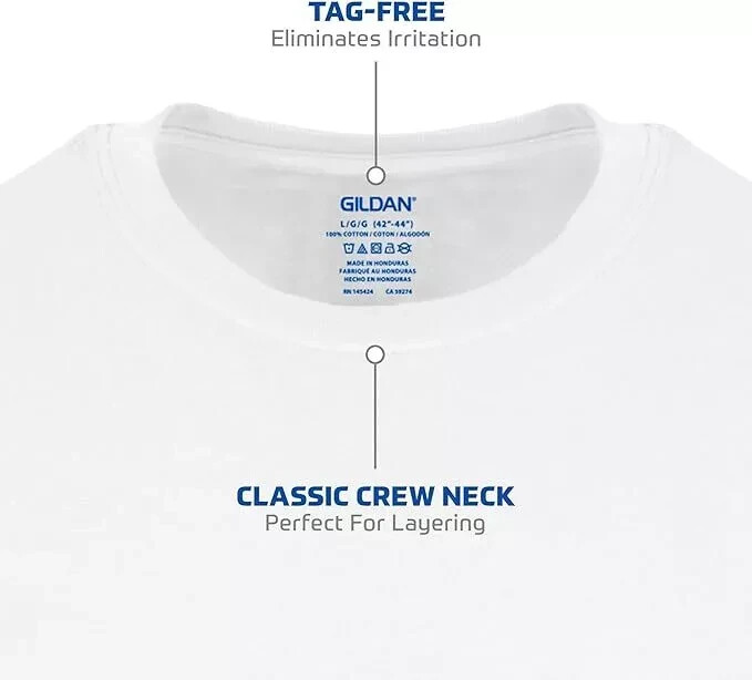 Gildan Men’s Crew Neck T-Shirts, 6 Pack, White Tees, 100% Cotton