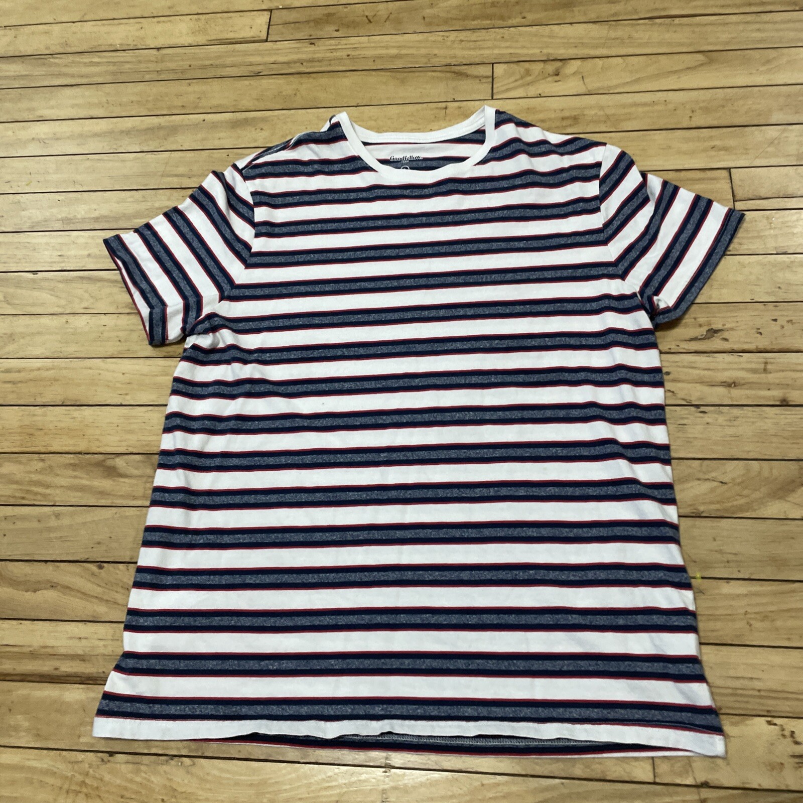 Goodfellow Co T Shirt Mens L White Stripe Hoop Red Blue Preppy Retro Skate Tee L