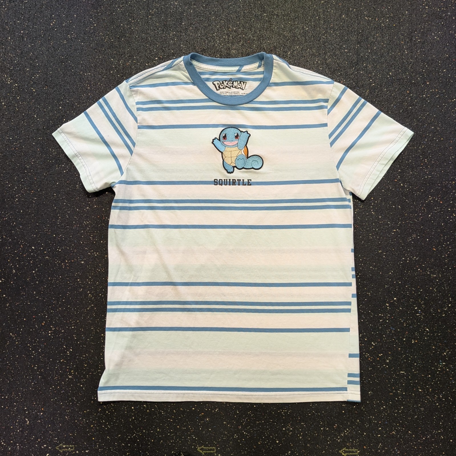 Pokemon Squirtle Embroidered Men’s Size L Multi Stripe Short Sleeve Shirt