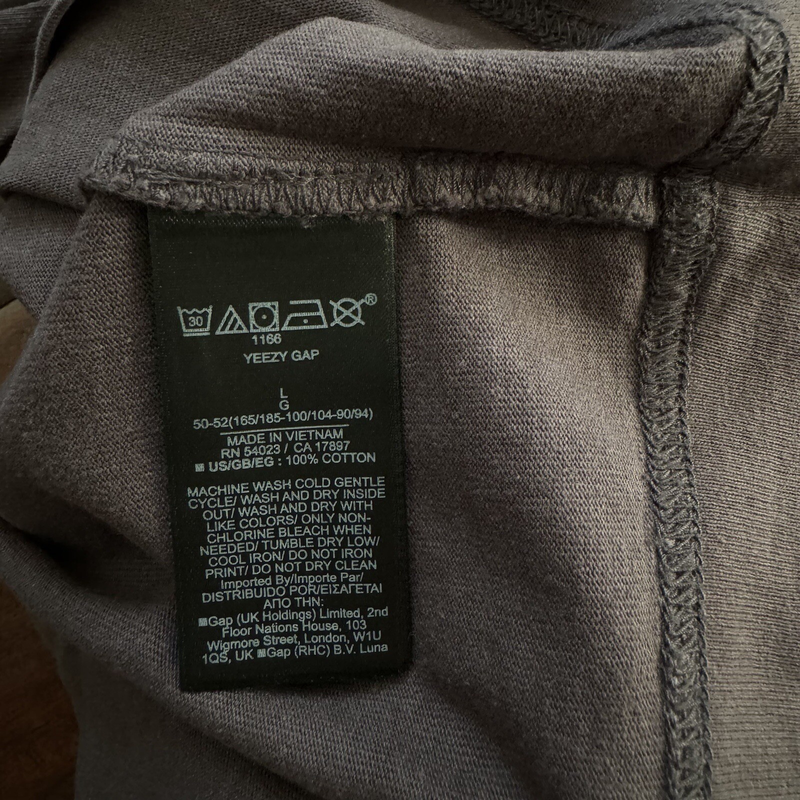 Yeezy Gap Engineered by Balenciaga Dove Long Sleeve Tee Dark Grey Size Large