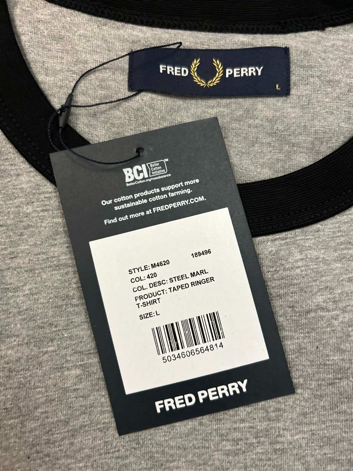 FRED PERRY TAPED RINGER T-SHIRT STEEL MARL M4620 420 COTTON NEW WITH TAGS