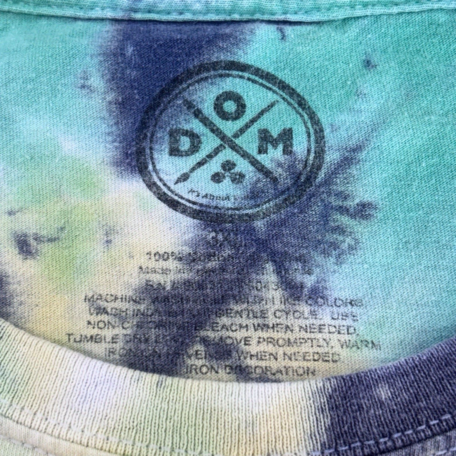 DOM Peace Sign Embroidered Tie Dye T-Shirt Men XL Multi Color Spiral Graphic Tee