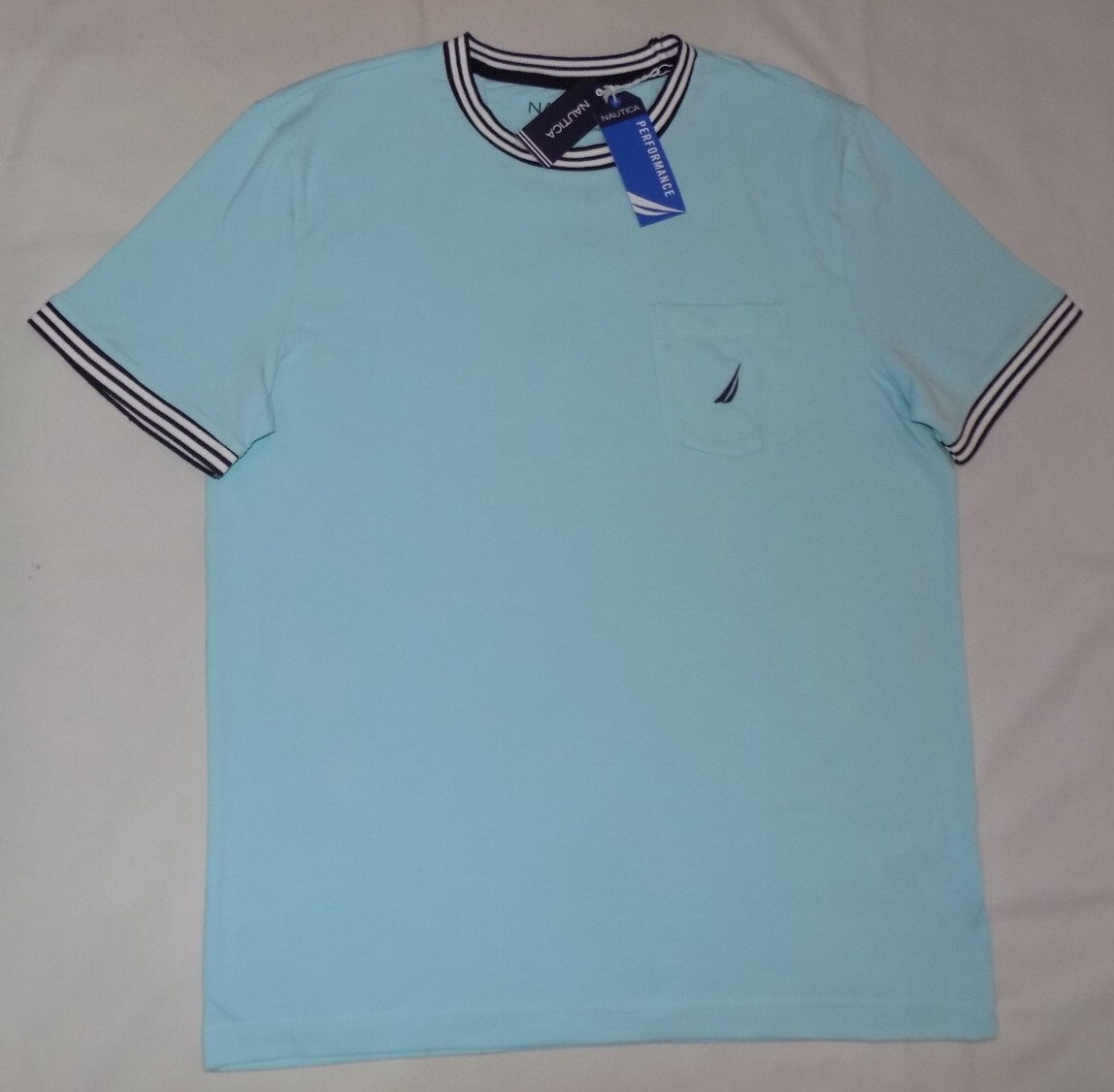 Nautica Men’s Active Stretch Performance Pocket T-Shirts SeawaterBl L New