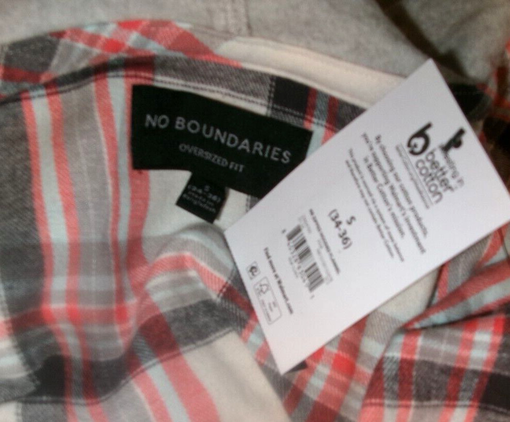 NWT No Boundaries Men’s S 34-36 Zip Hooded Gray Plaid Lightweight Flannel Shirt