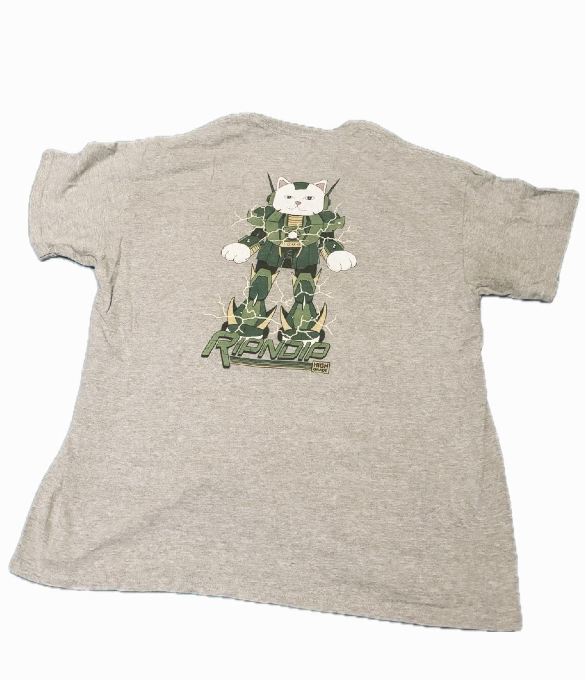 RIPNDIP High Grade Men’s XL Gray Cotton Graphic Cat Logo Crew Neck T-Shirt