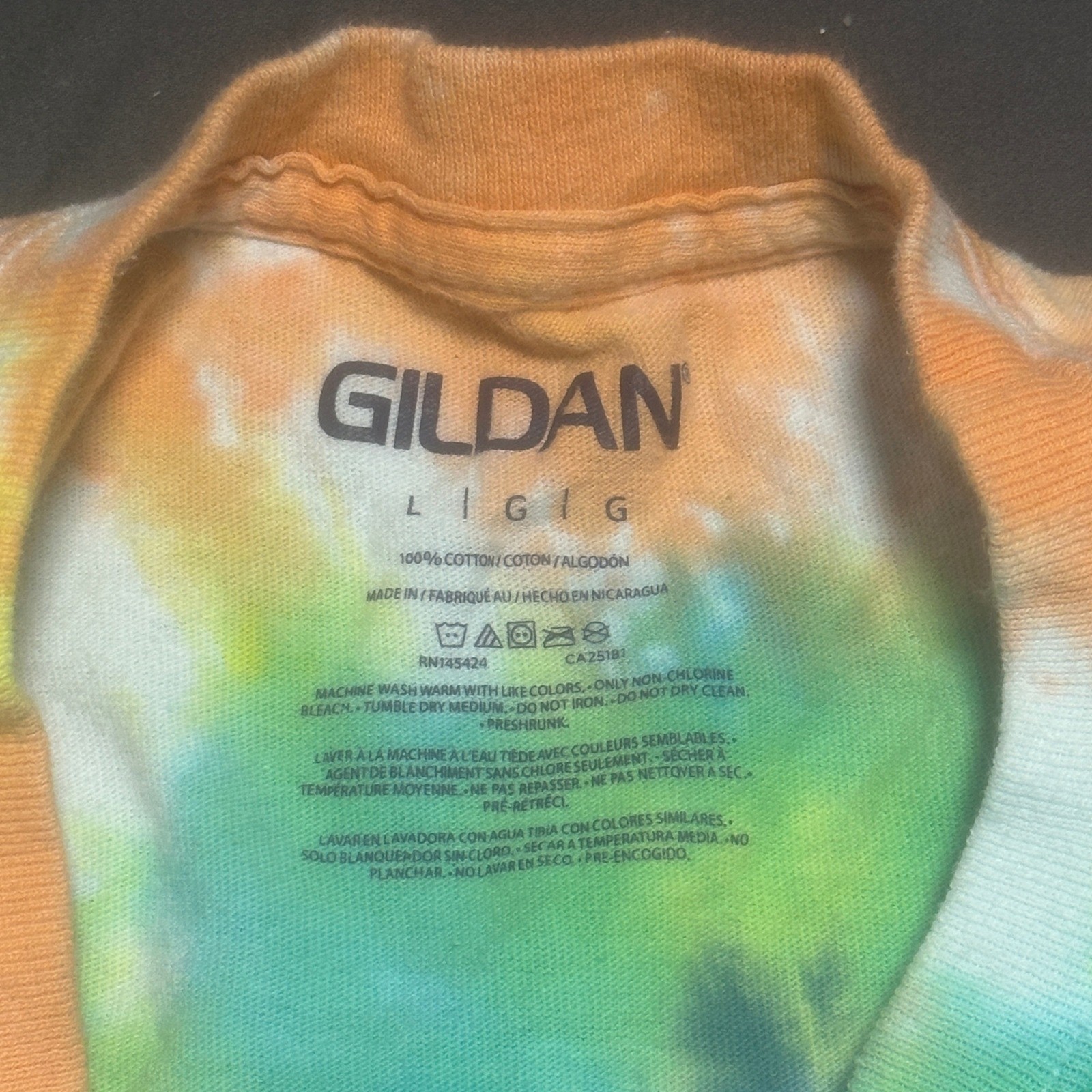 Gildan Mens Rainbow Spiral Tie Dye T-Shirt Large Multicolor Short Sleeve Cotton