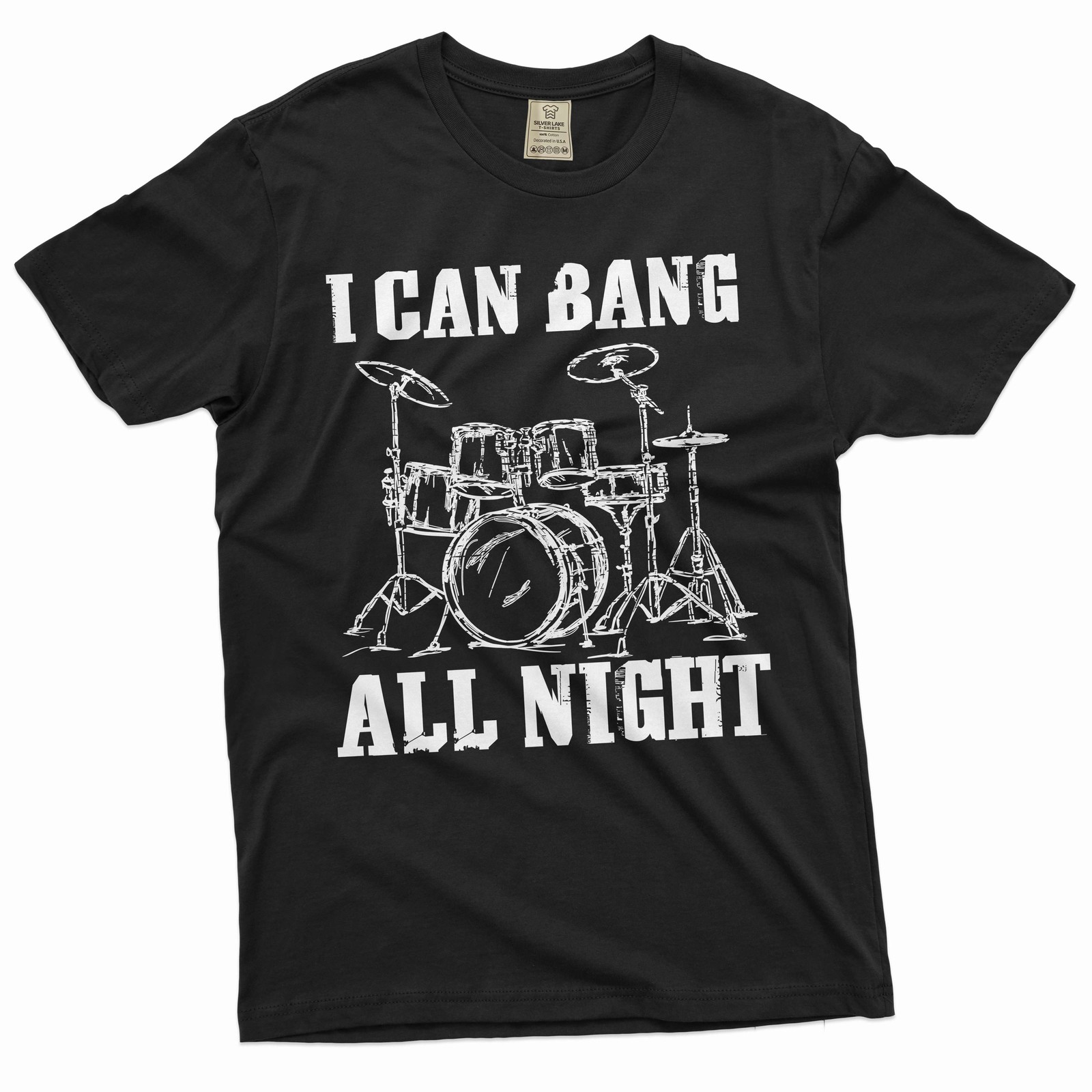 Men’s Funny I can bang all night T-shirt drummer musician music band Tee