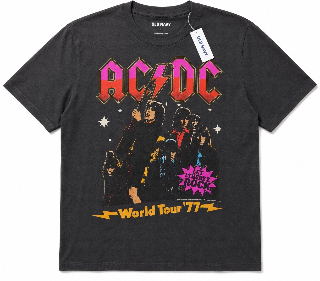 AC⚡️DC “Let There Be Rock” World Tour 77 Men’s Old Navy T-Shirt Black Large NEW