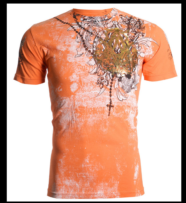 ARCHAIC by AFFLICTION Orange FAITH Short Sleeve Slim Fit Y2K T-shirt NWT