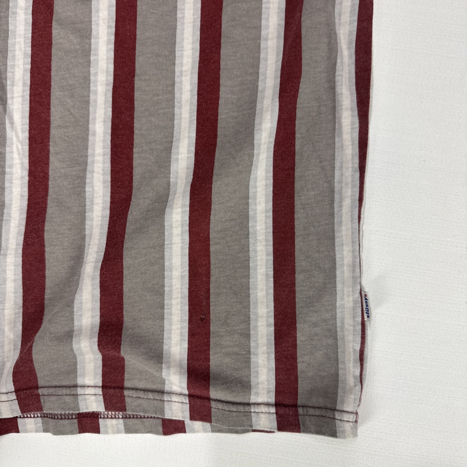 STUSSY T Shirt Mens XL Multicoloured Striped Short Sleeve Embroidery Crew Neck