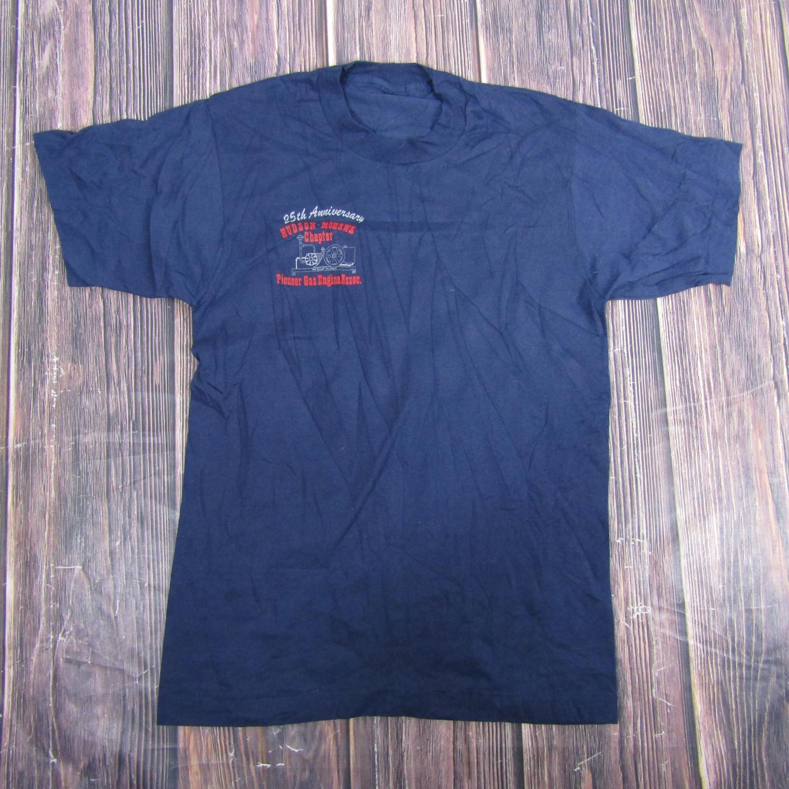 Vintage Hudson Mohawk Pioneer Gas Engine Shirt Mens Large Navy Single Stitch 90s