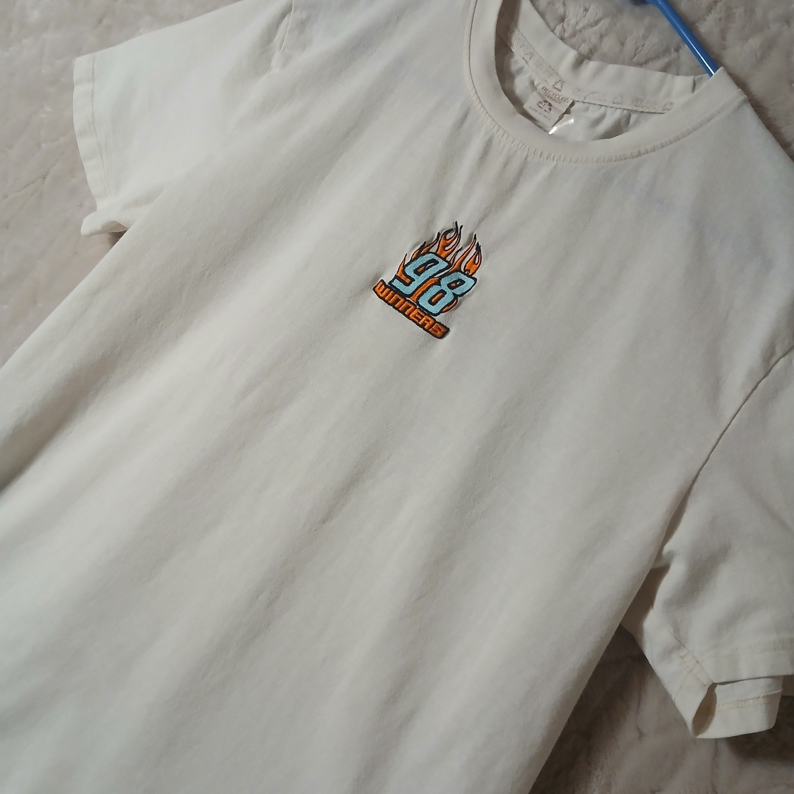 Recycled Threads Men L California Speed Racing T-Shirt Cream 90s Style Retro