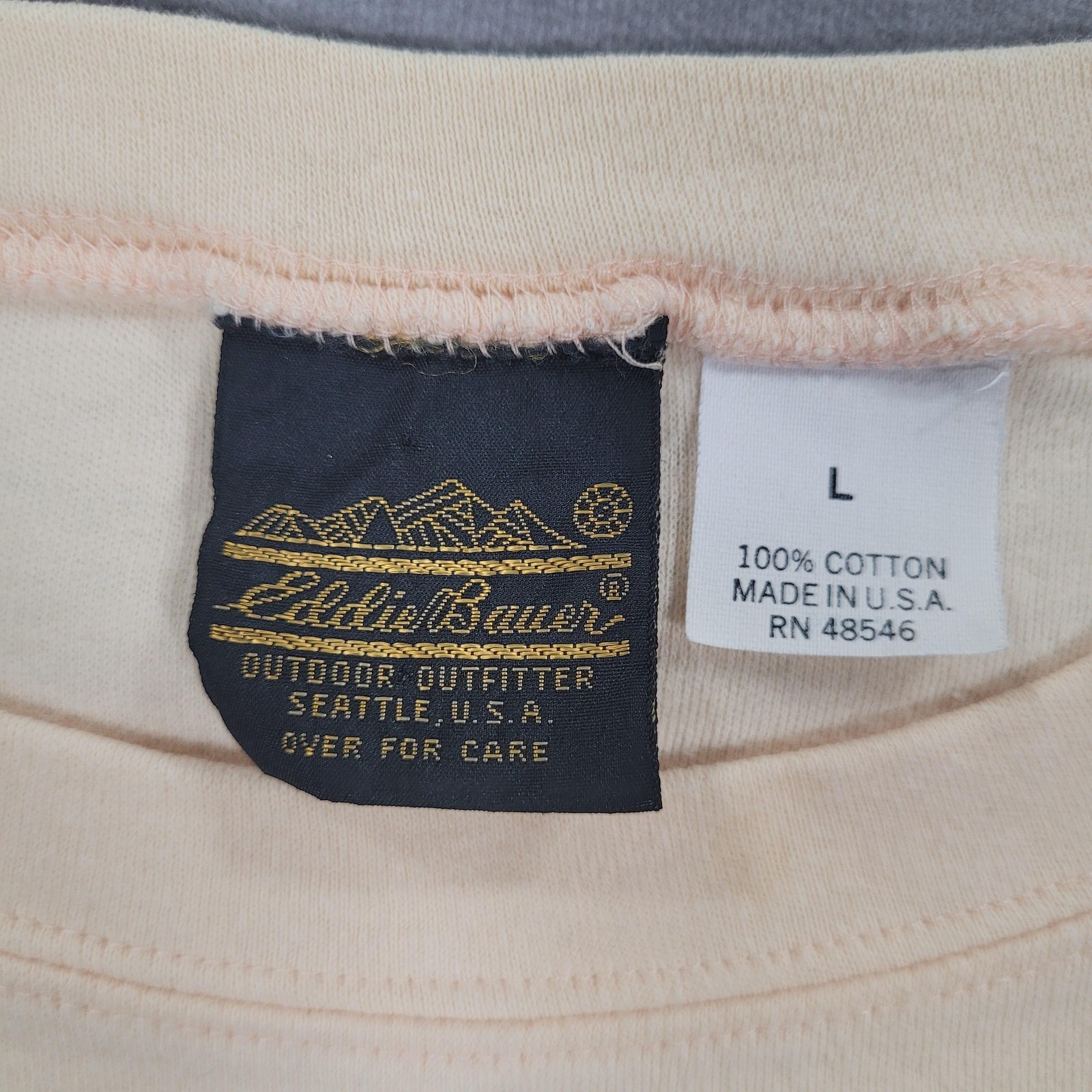 Vintage Eddie Bauer Shirt Mens Large Beige Made USA Pocket Basic Boxy Minimalist