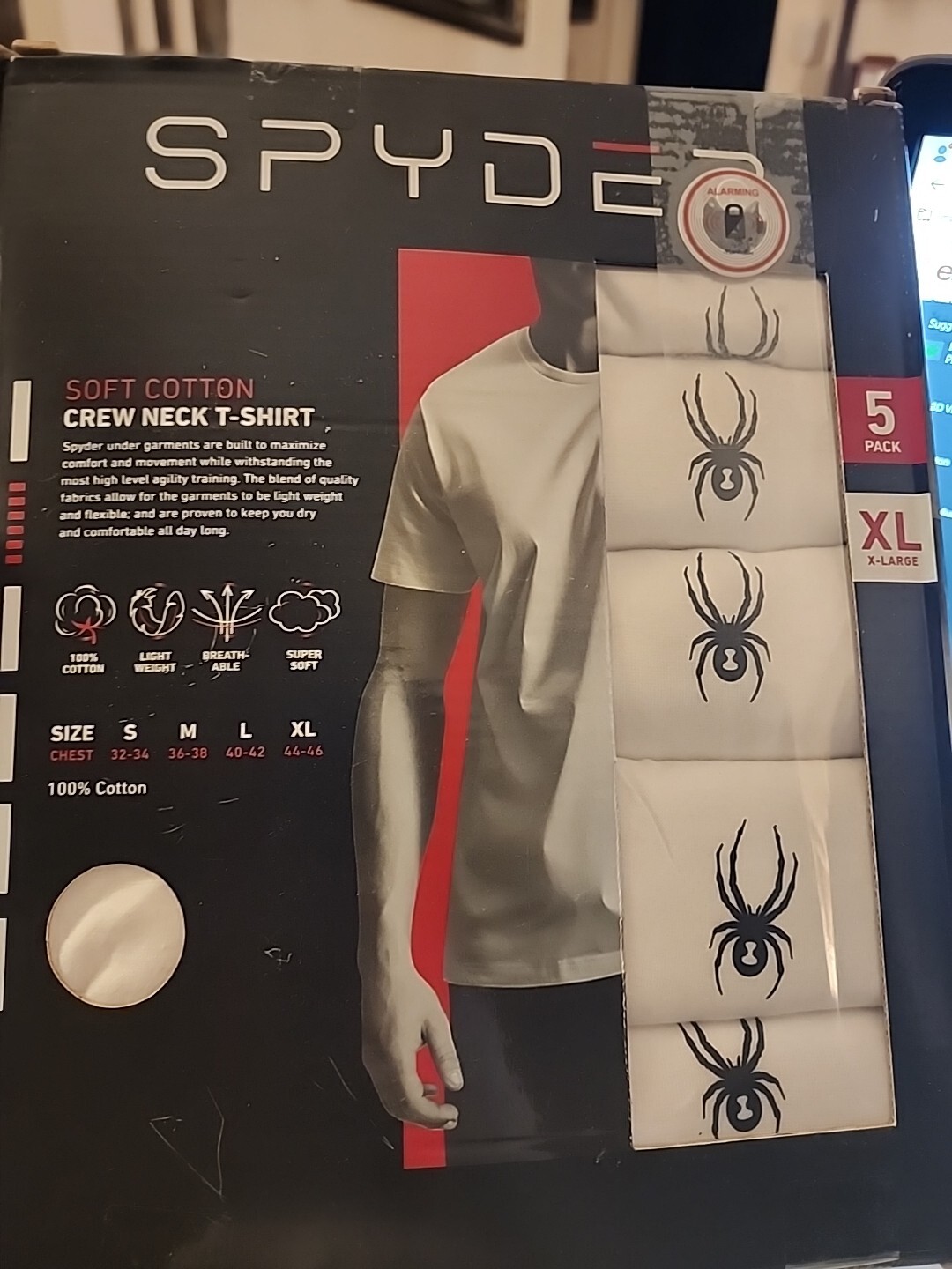 SPYDER Men’s 5-Pack 100% Soft Cotton Crew Neck White T-Shirts NWT $90 NIB