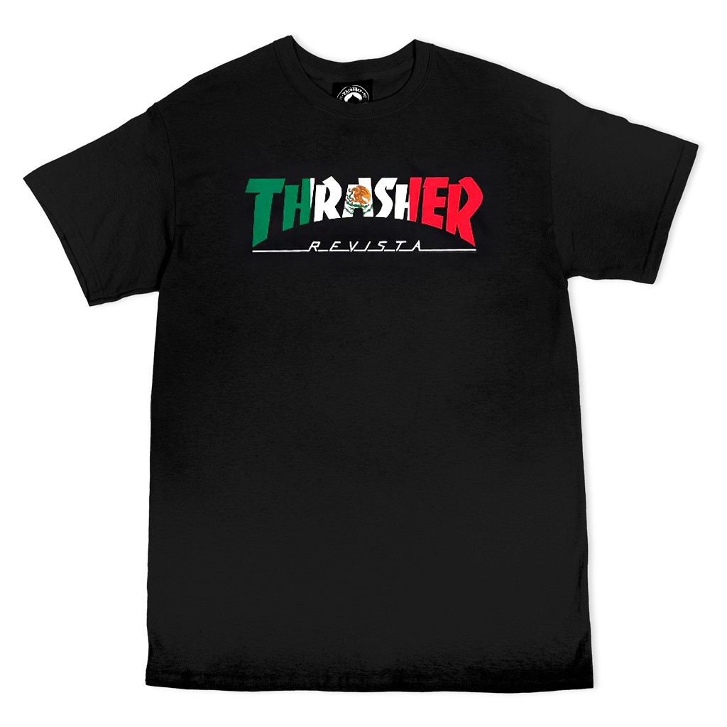 Thrasher Magazine MEXICO REVISTA LOGO Skateboard T Shirt BLACK