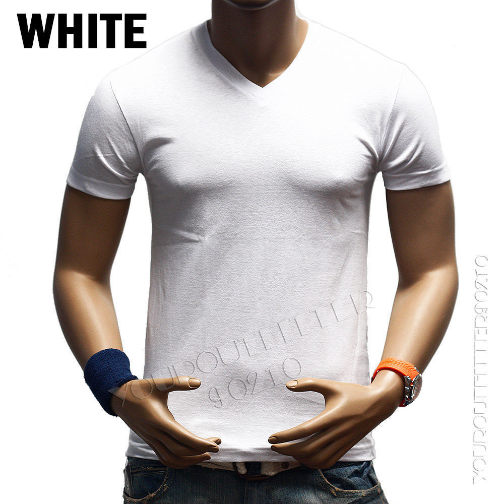 Men Slim T-Shirt V-Neck Fashion Muscle Plain Solid Casual Active Gym Tee S-2X