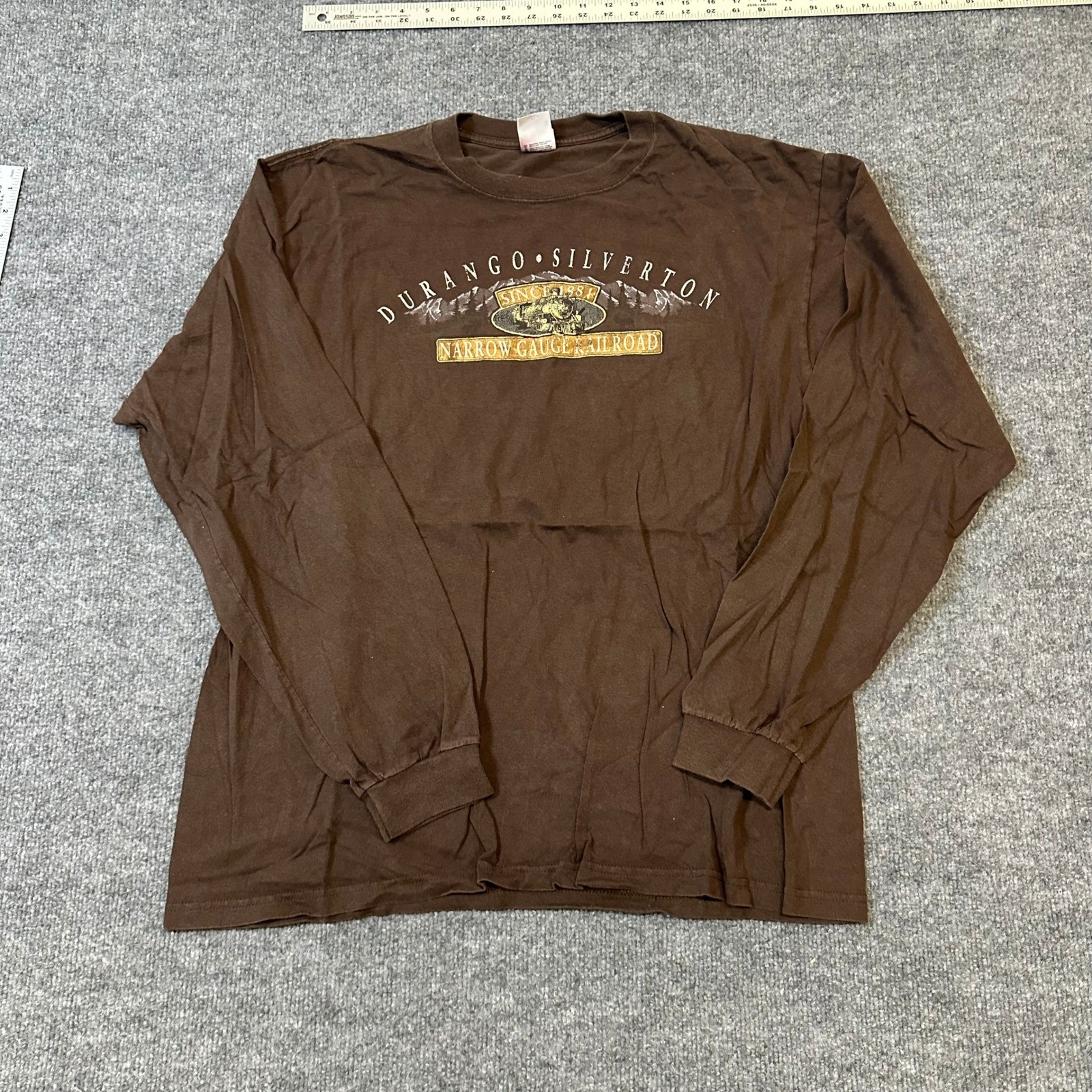 Anvil Long Sleeve Shirt Mens XL Brown Durango Silverton Railroad Graphic Cotton
