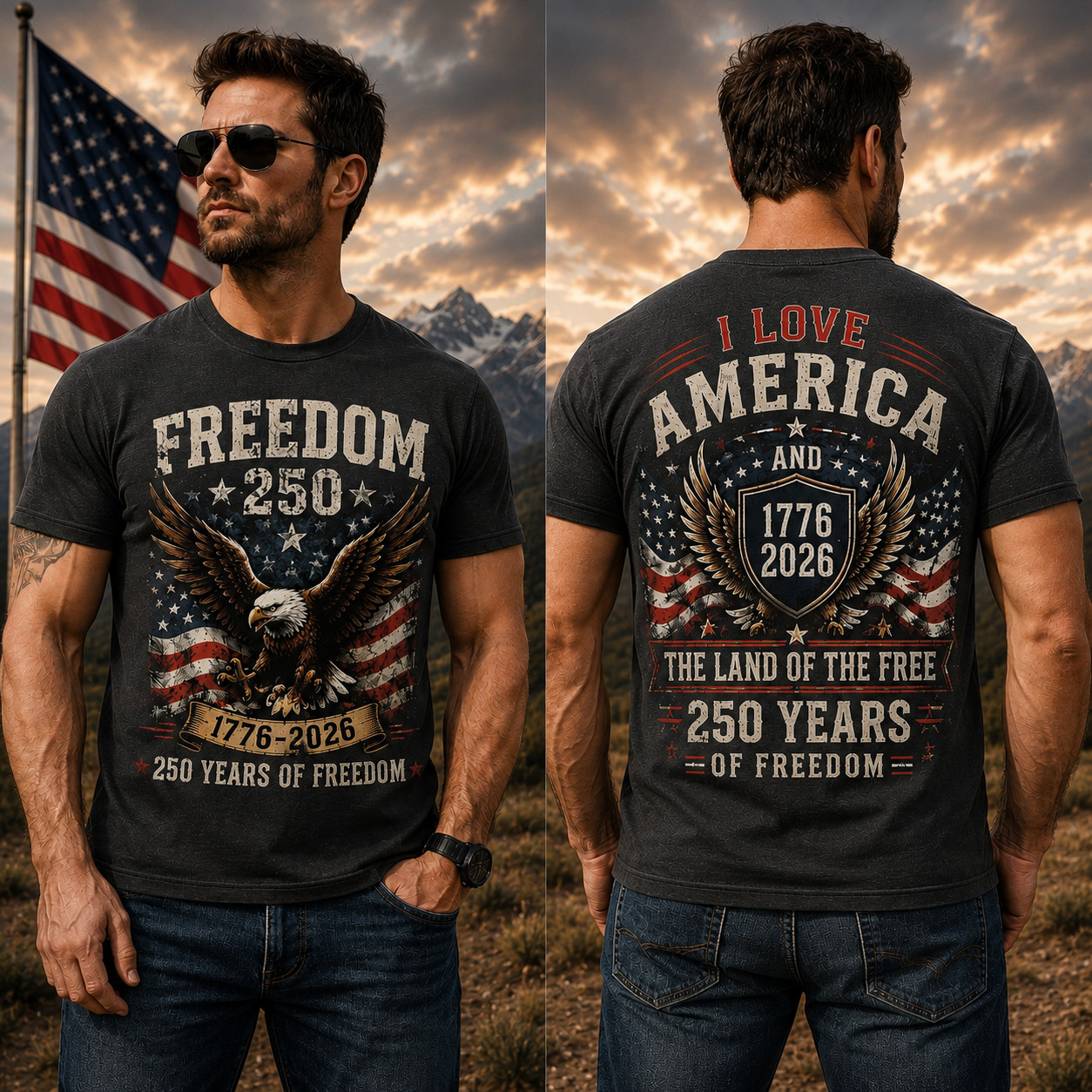 250th Anniversary America T-Shirt, 250th Years Of Freedom Size S-5XL