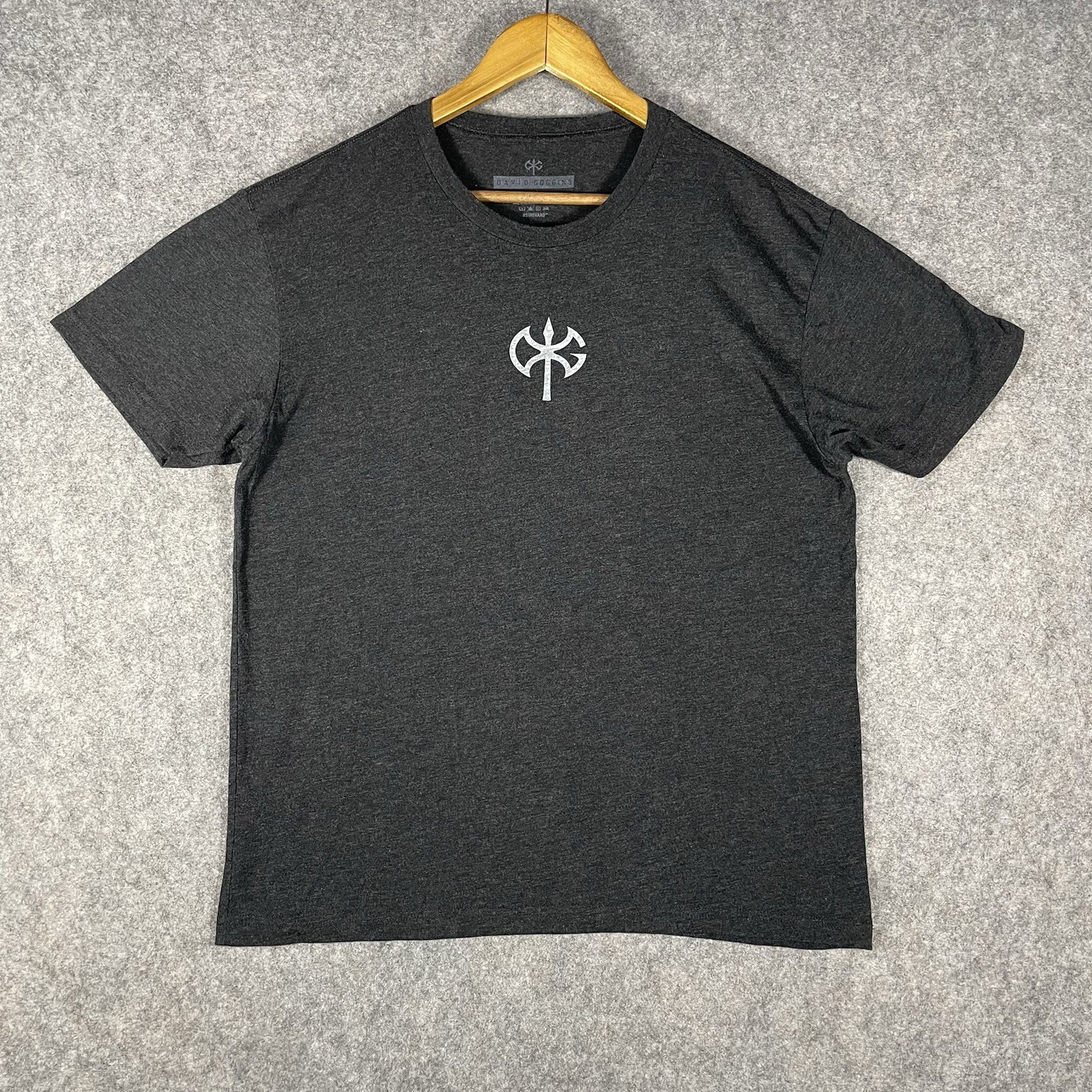 David Goggins T-Shirt Mens Large Heather Gray Stay Hard Gym Battle Axe Hatchet