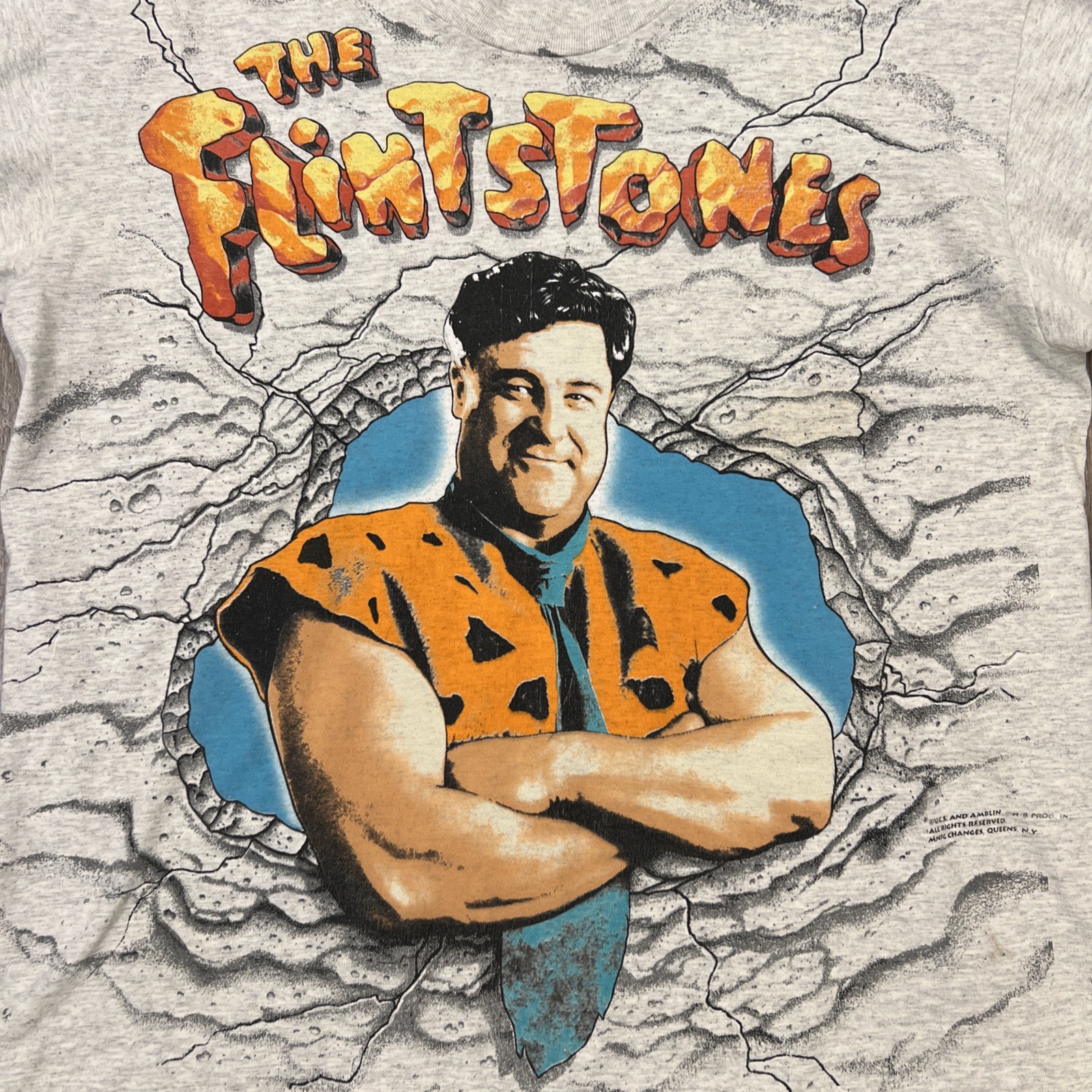 Vintage 90s The Flintstones AOP Movie Promo T Shirt Adult Large Gray Mens