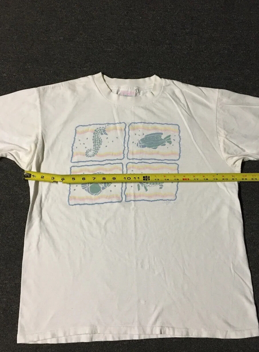 Vtg 90s Sea Life Faded Shirt M USA Fish Beach Nature Art Surf Grunge Hawaii 80s