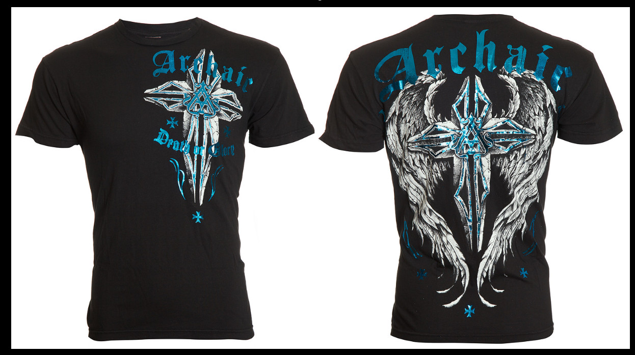 ARCHAIC by AFFLICTION Black FERAL Cross Short Sleeve Slim Fit Y2K T-shirt NWT