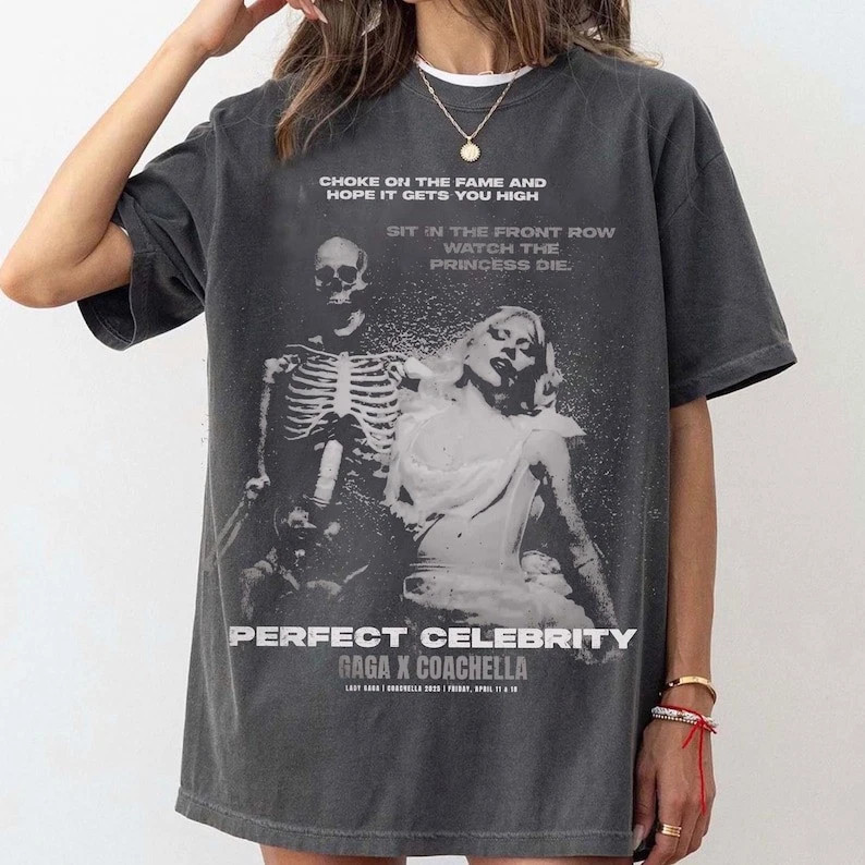 Lady Gaga Perfect Celebrity Mayhem Ball World Tour Charcoal T shirt