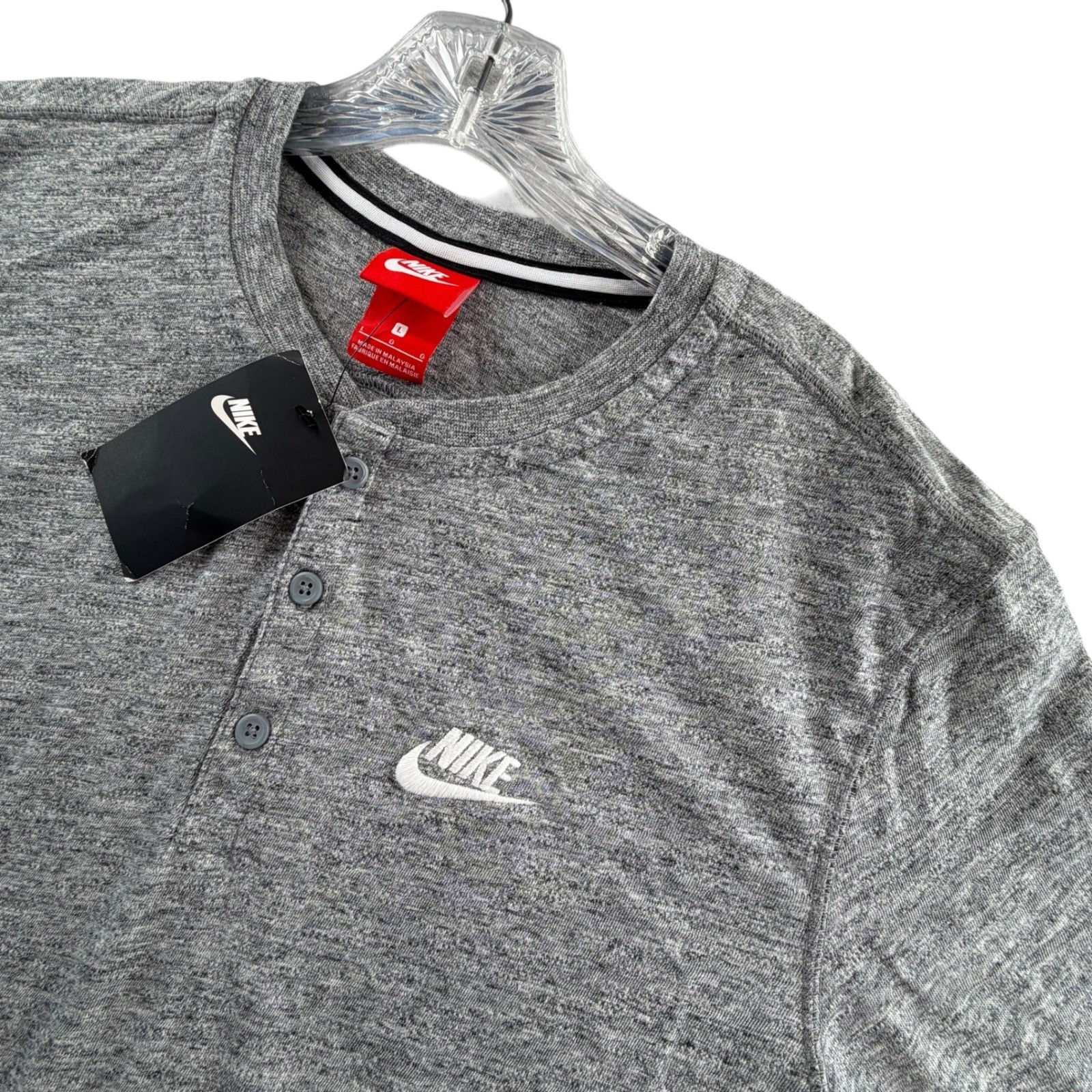 Nike Henley Shirt Mens Large Grey Long Sleeve Embroidered Logo 864952-091