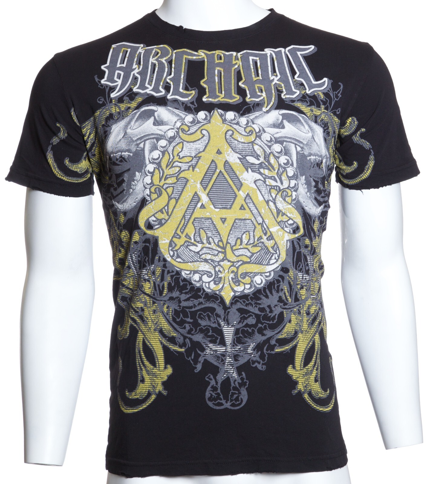 ARCHAIC by AFFLICTION Black CELLAR WINGS Short Sleeve Slim Fit Y2K T-shirt NWT