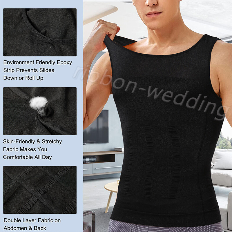 Men Slimming Body Shaper Belly Chest Compression Vest Girdle T-Shirt Tank Top US