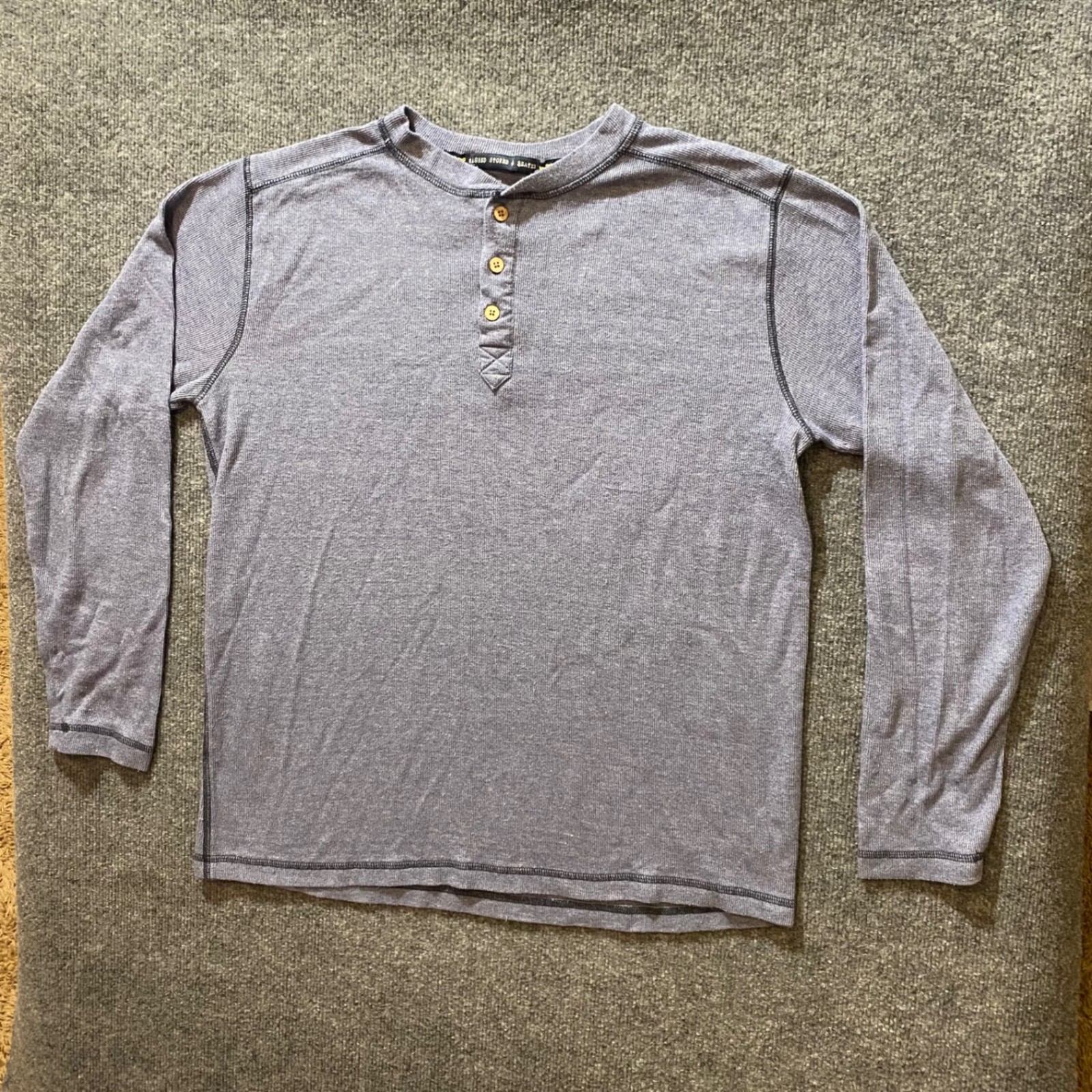 Washed Stoned And Beaten Henley Mens L Blue Gray Long Sleeve Thermal