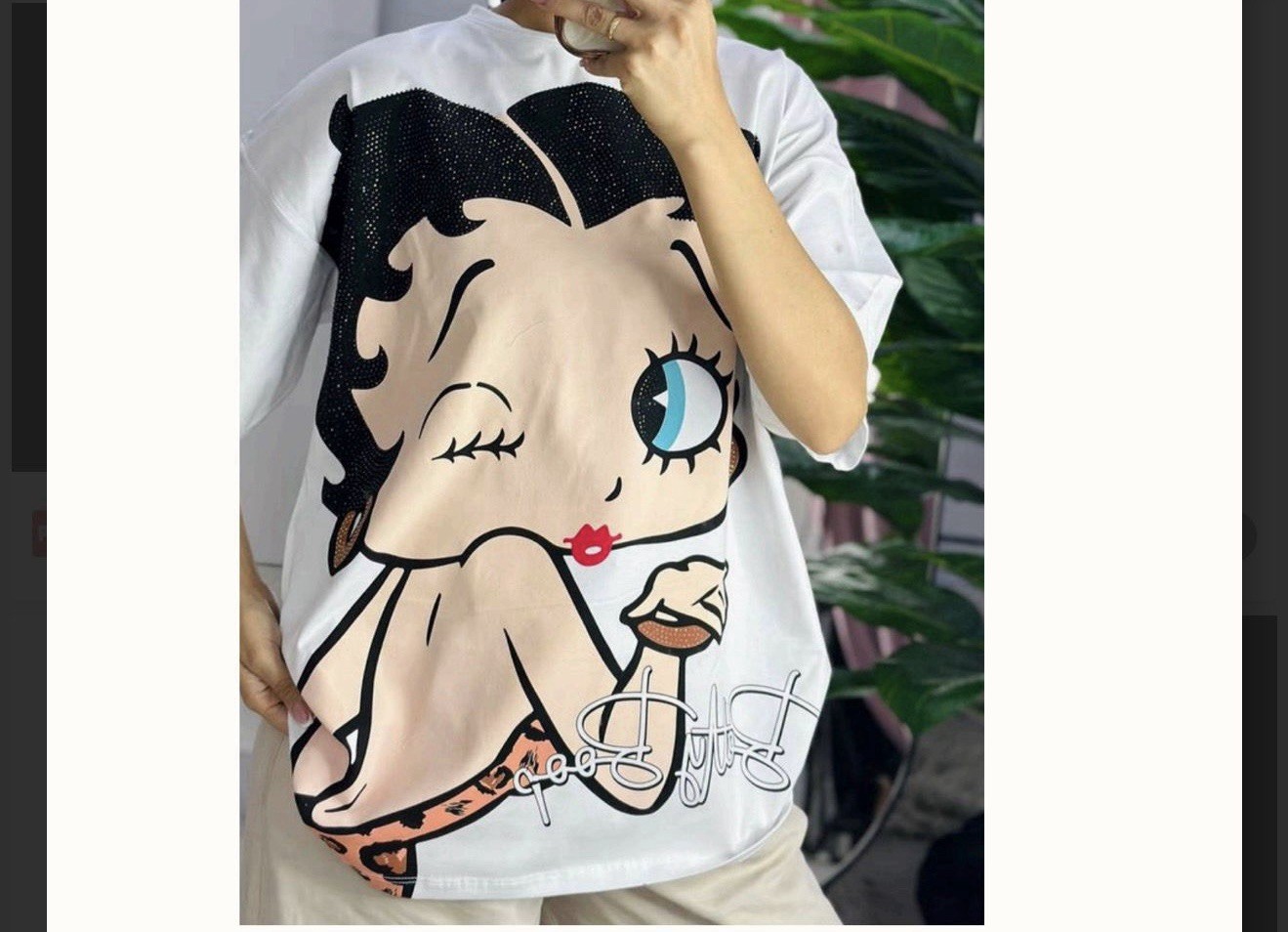Betty Boop Cartoon Graphic Print White Crew Neck Short Sleeve T-Shirt One Size