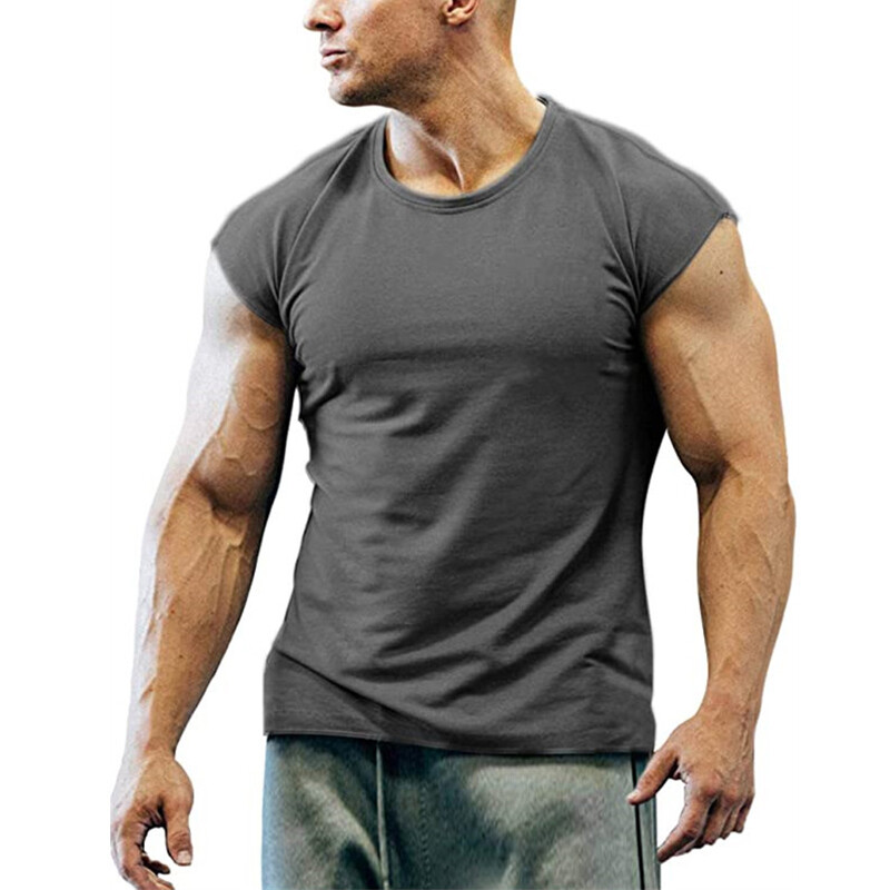 Mens Crew Neck Workout Tops Bodybuilding T Shirt Fitness Gym Muscle Tee Pullover