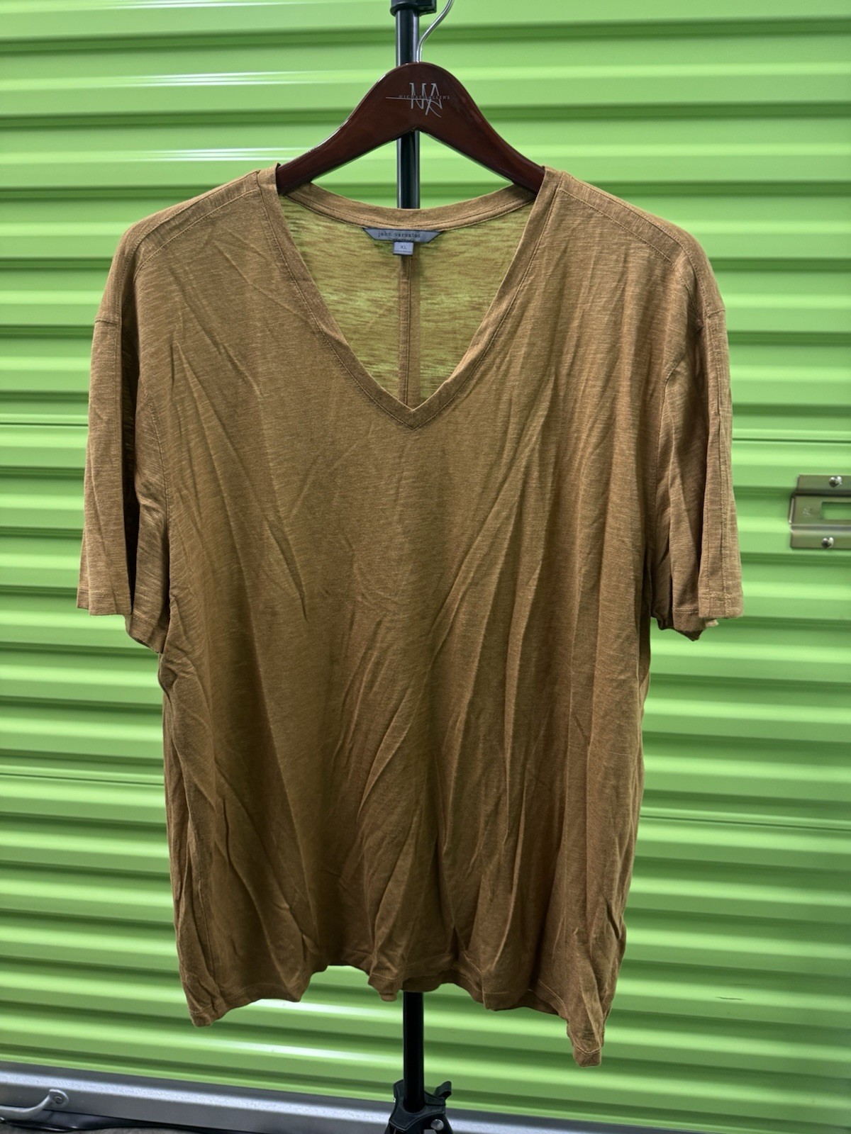 John Varvatos Men’s XL Solid Brown V-Neck Short Sleeve Modal Linen T-Shirt