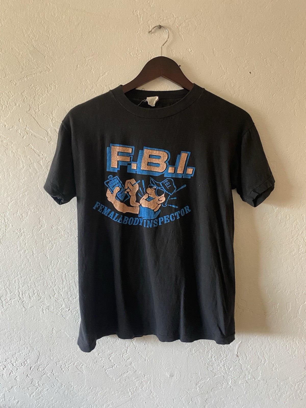 Vintage Rare 70s FBI Female Body Inspector Large Black T Shirt