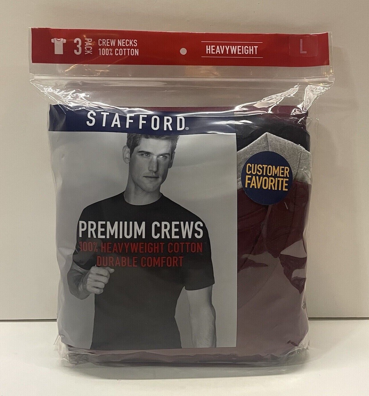 Stafford 3-Pack Men’s Heavy Weight 100% Cotton Crew-Neck T-Shirt Assorted Colors