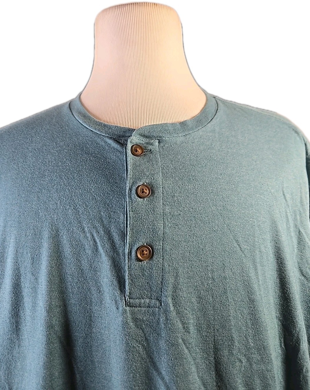 Men’s 3XLT Tshirt. Henley Style Teal Shirt, Preowned Long Sleeves Top