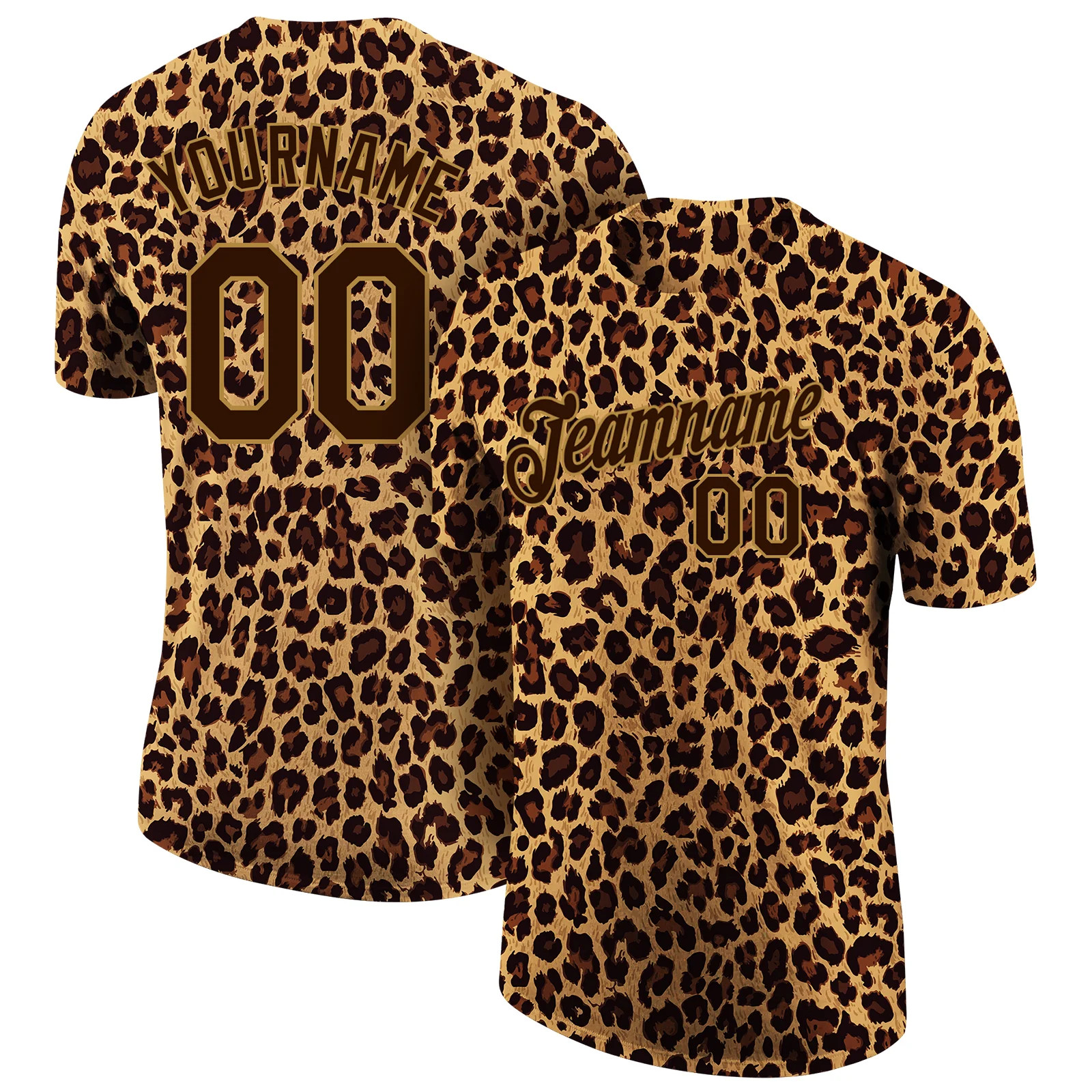 Custom Brown Old Gold Leopard 3D Pattern T-Shirt Wild Animal Graphic Gift Men