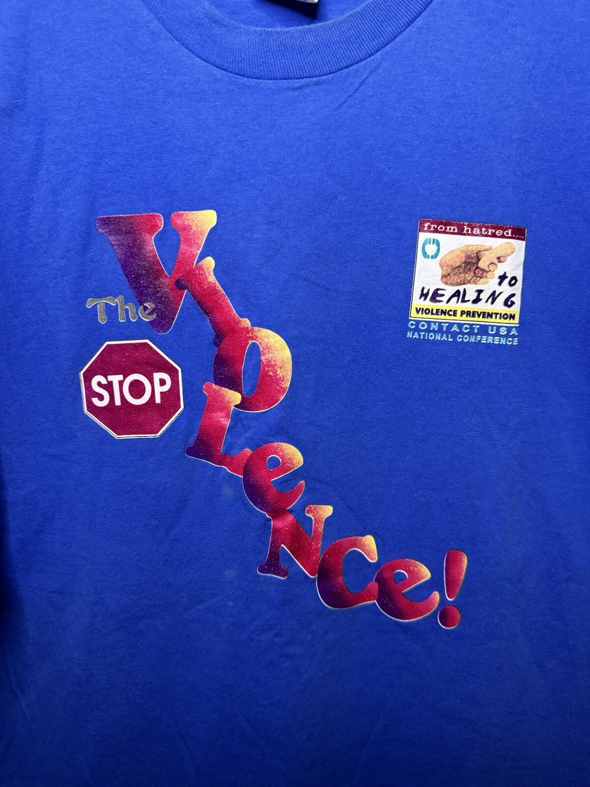 Vintage From Hatred To Healing Stop The Violence National T-Shirt 2XL Blue