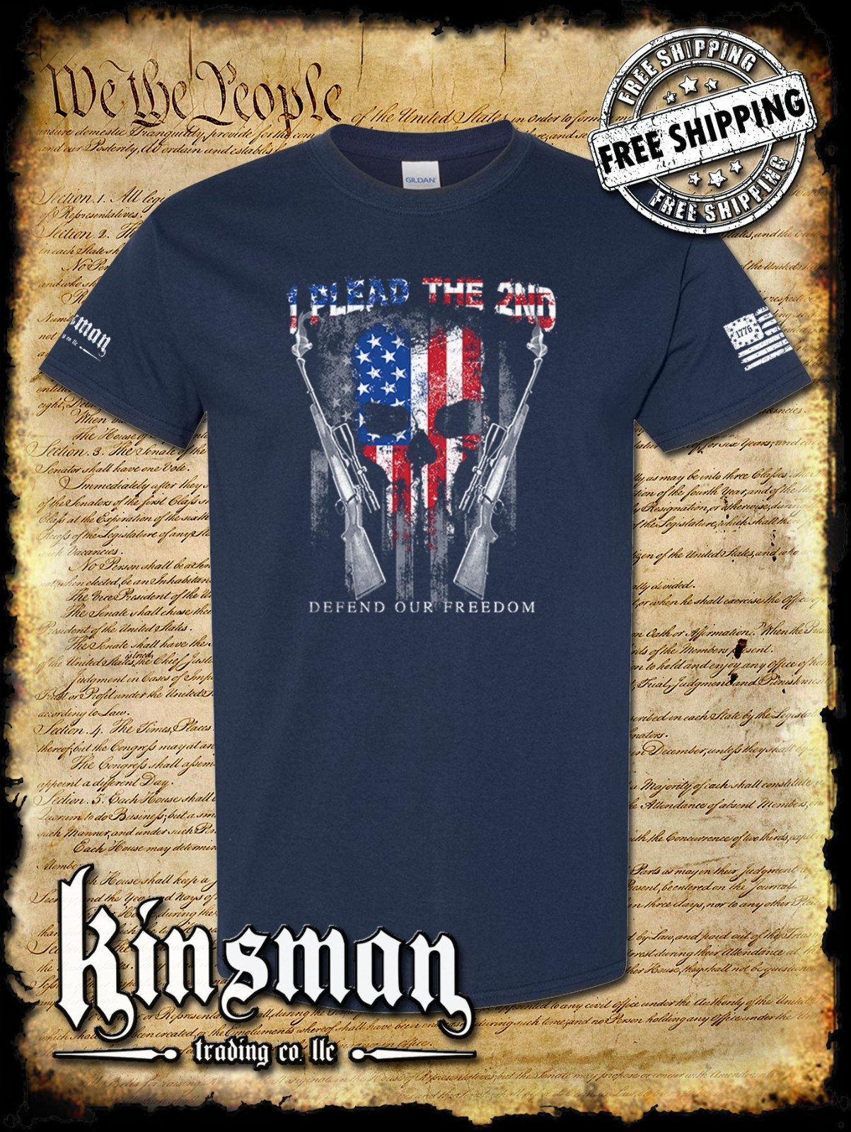 I Plead The 2nd Defend Our Freedom T-Shirt – 2A USA Flag Skull & Rifles Hunting