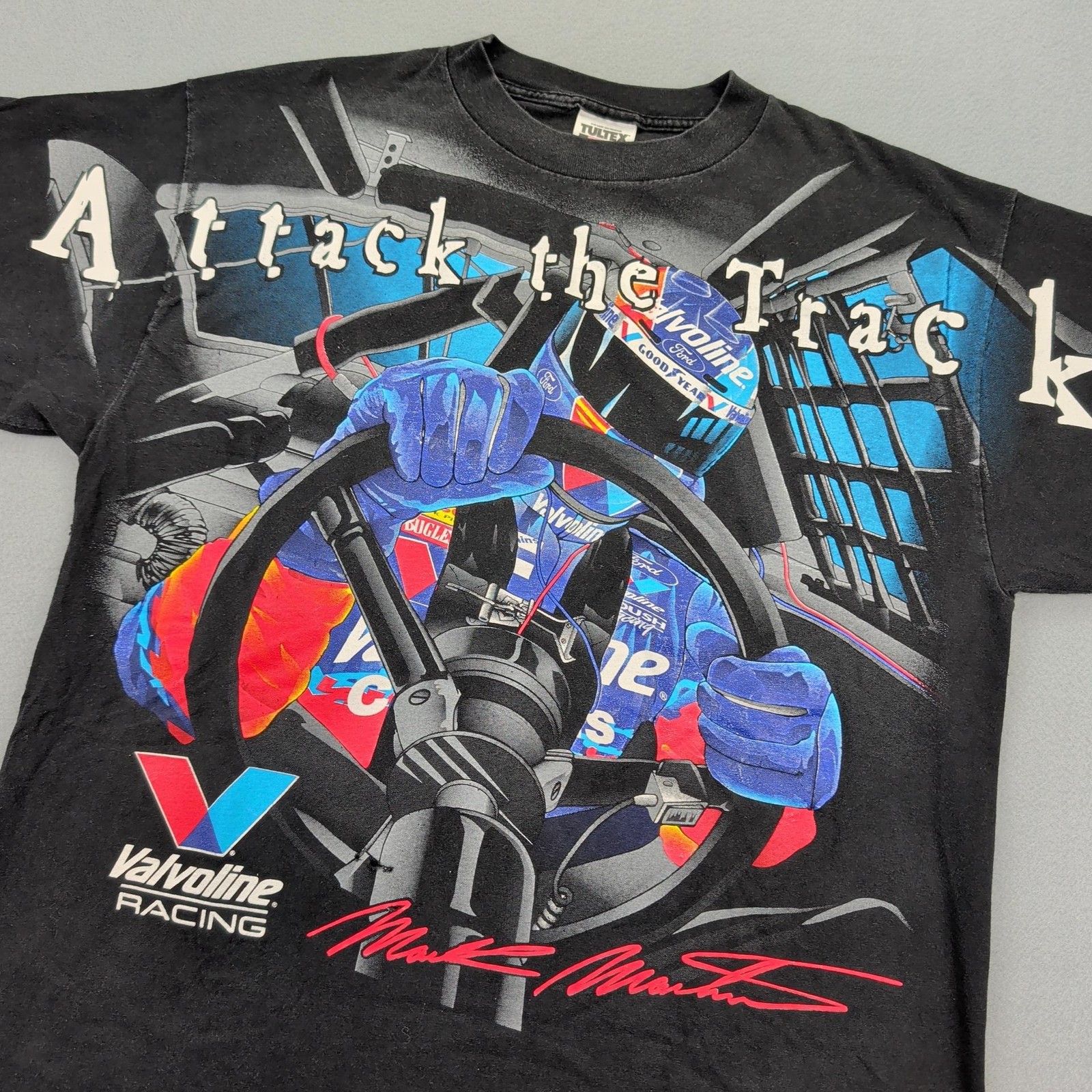 Vintage Valvoline Racing Mark Martin Shirt Mens XL Black Graphic NASCAR 1998 90s