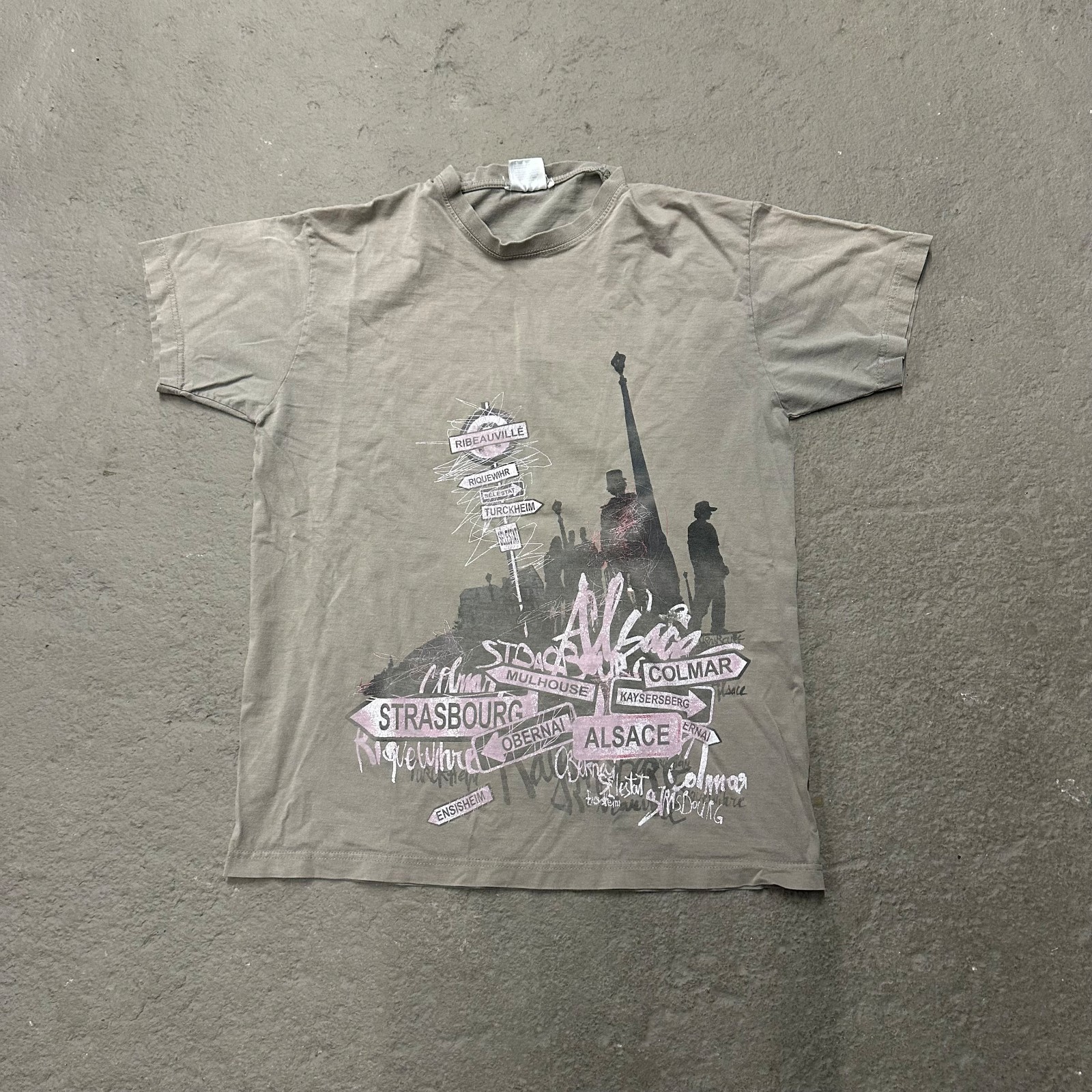 Vintage Y2K Sols Skater Street Signs Beige Grunge Streetwear Tee Shirt Size L