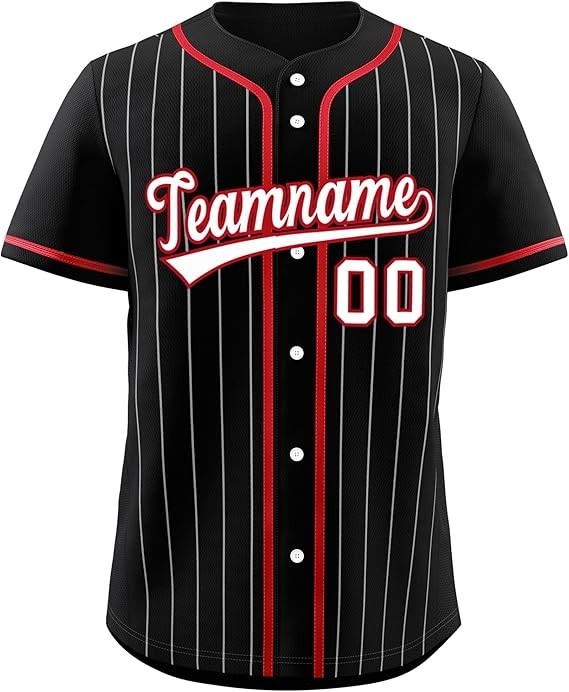 Custom Baseball Jersey Personalized Team Name Number Black Red White Pinstripe