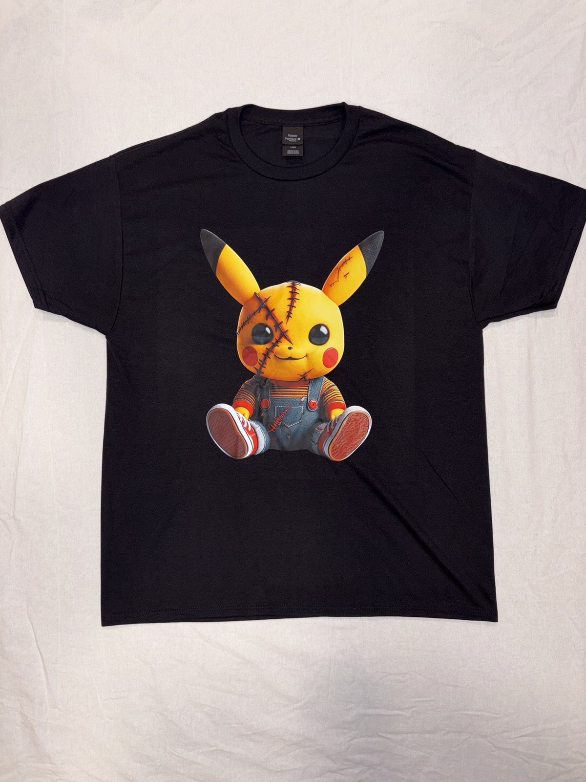 Pikachu Chucky Horror Graphic Tee Black Mens Sz L Pokemon Inspired Streetwear