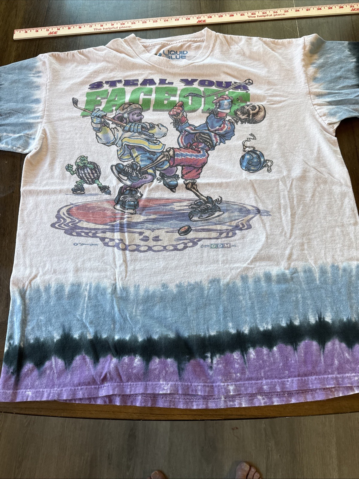 Vintage Grateful Dead Liquid Blue Hockey Tie Dye T Shirt 1994 XXL. 2XL Faceoff