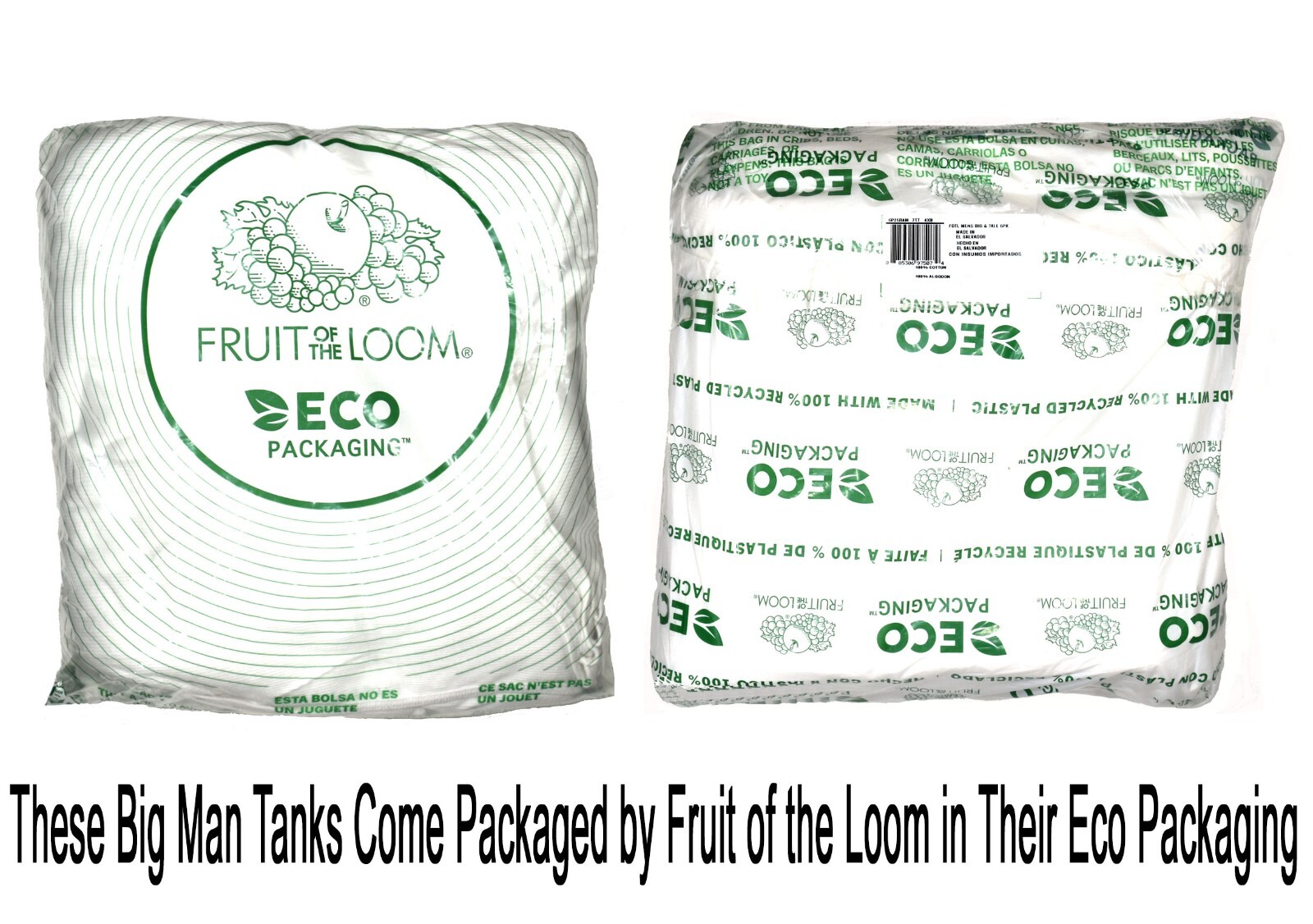 6 White Big Man 4XB 58-60 Inch A-Shirt Tanks Fruit Of The Loom 4EG 147-152 CM