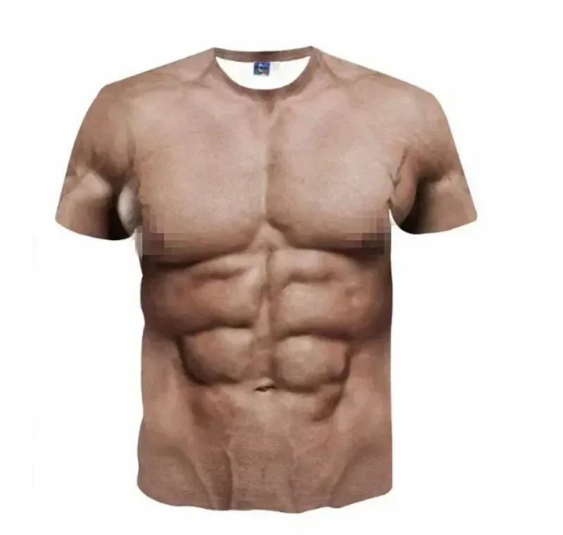 Muscle 3D T-shirt Muscle Tattoo Print T-shirt For Summer Beach Holiday Men Short